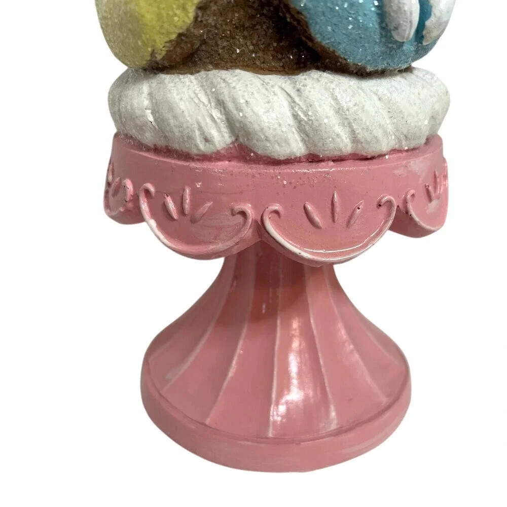 Sweet Treats Bunny Donut Topiary Figurine Pastel Bunny Pedestal Cottage Decor NT